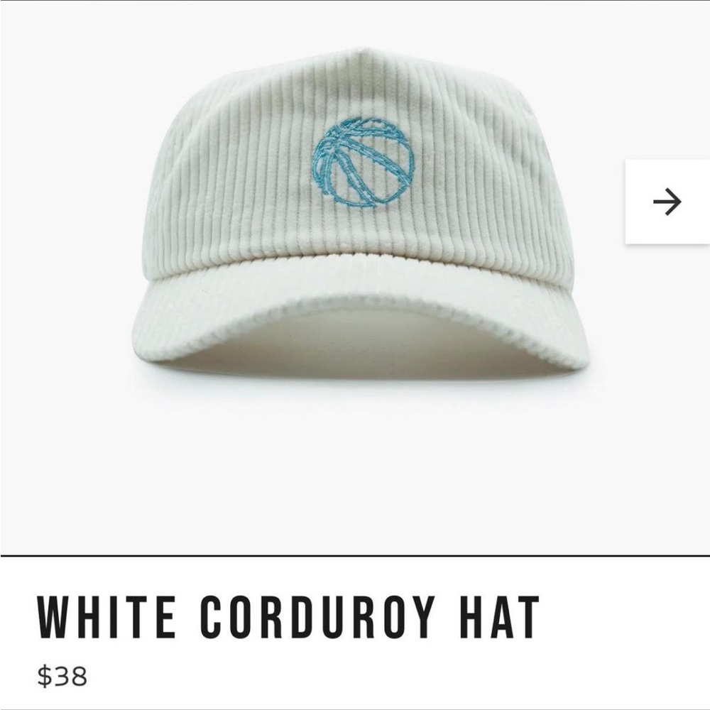 White Corduroy Cap with Blue Embroidered Basketball
